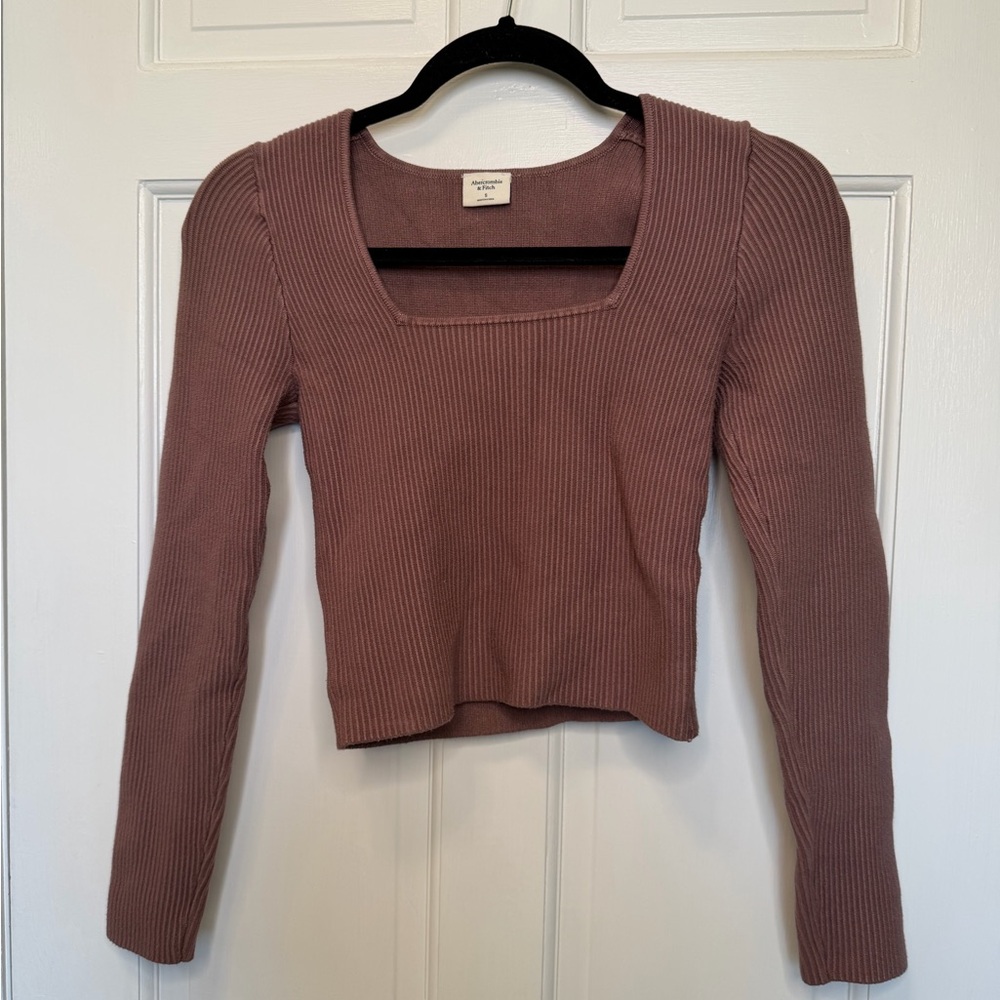Abercrombie & Fitch Ribbed Square Neck Long Sleeve Crop Top Size Small